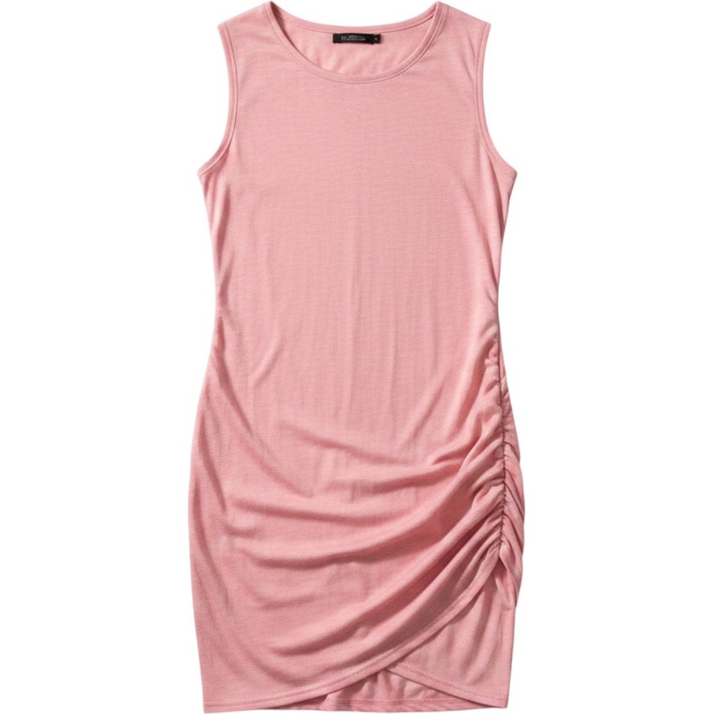 BTFBM Pink Ruched Side Dress Womens L Sleeveless Knit‎ Casual Midi Bodycon